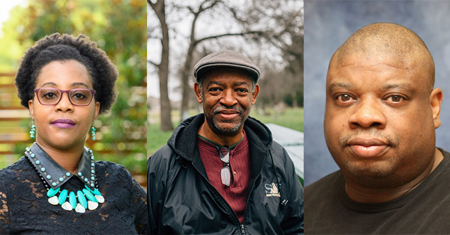 Dr. Kimberly Hill, associate professor of history at UT Dallas, and associate professor Andrew Scott (right) often joined forces with Dr. George E. Keaton Jr., founder and executive director of Remembering Black Dallas, Inc., to exalt and guard Dallas’ Black stories.
