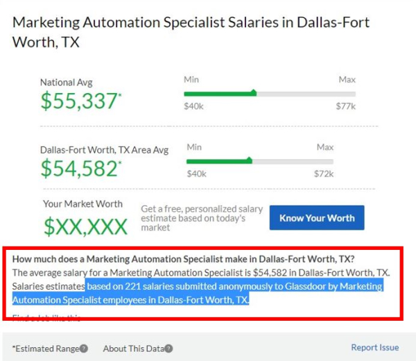 marketing automation specialist salary dallas ft worth from Glassdoor dot com
